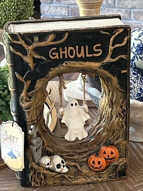 NEW! Vintage Inspired Haunted Storybook Ghouls Halloween Spell Book Ghost Swing